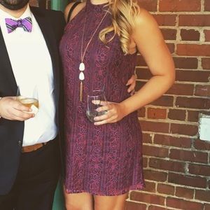 Navy/burgundy lace detail dress